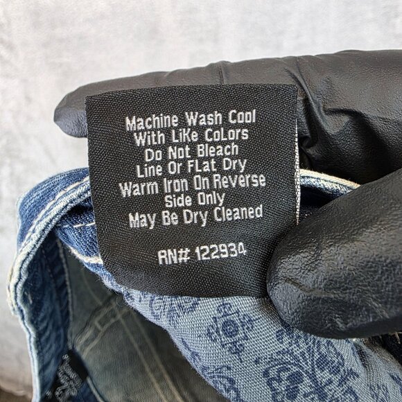 Rerock for Express Jeans Womens 2 Blue Bootcut Stretch Distressed Embroidered - Picture 12 of 12